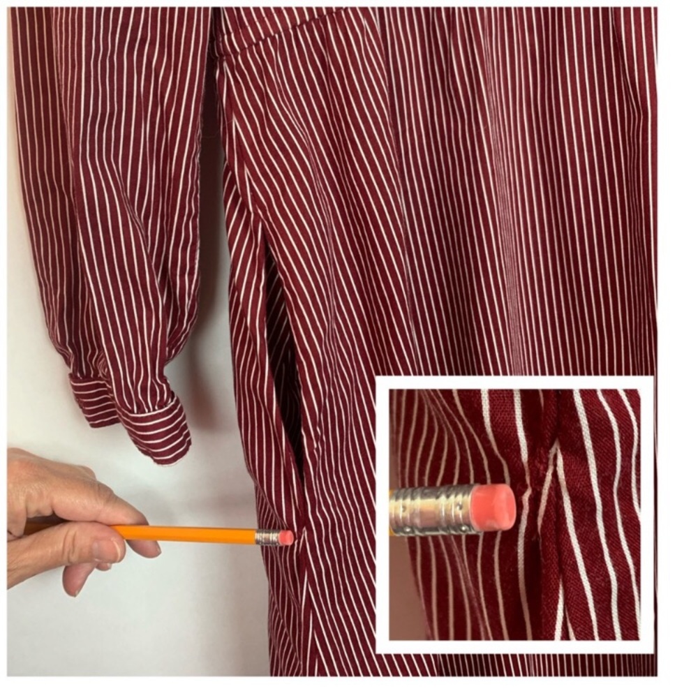 Vintage Lanz Dress Burgundy Stripe Midi Medium - Picture 11 of 15